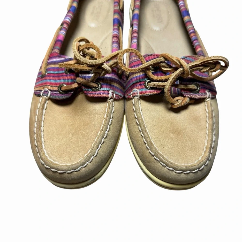 Sperry Top-Sider Firefish Caribbean Stripe Boat Shoes Tan Leather 9M Nautical